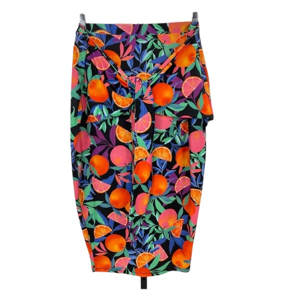 Nina Parker Tie Front Midi Skirt 2X Black/Orange Multi - Picture 12 of 13